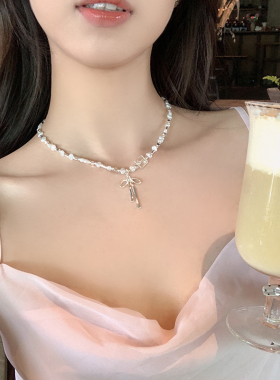 蜜桃茶甜妮莉莉安蝴蝶结碎银项链