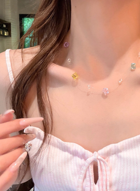 夏日调色盘彩色水晶鱼线项链