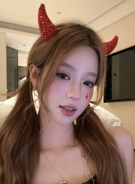 双生小恶魔万圣节满钻恶魔头饰