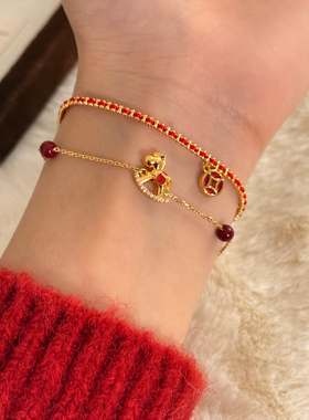 马到福至红绳小马钱币双层手链