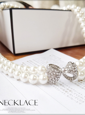 双层珍珠项链女百搭两层颈链锁骨链子法式毛衣链多层装配饰品035