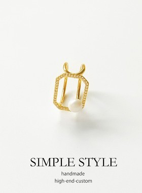 新款方形轻奢开口戒指珍珠指环高级感个性开口可调节戒指女士E015