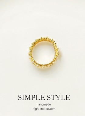 时尚珍珠戒指女时尚气质百搭食指戒指简约金色开口可调节指环E019