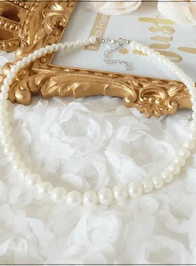 渐变仿珍珠项链子女士装饰品锁骨链子百搭短颈链项圈复古配饰008