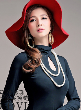 小香风双层叠戴女士旗袍珍珠项链