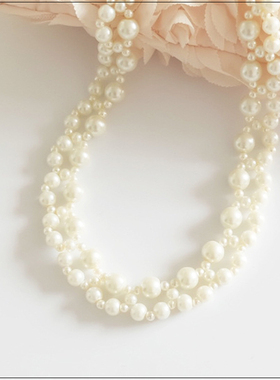 多层短款时尚风女士饰品珍珠项链