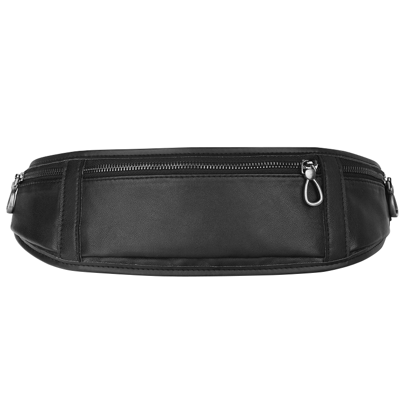 新款羊皮跑步贴身薄款头层真皮腰包 心飞扬箱包男士包袋