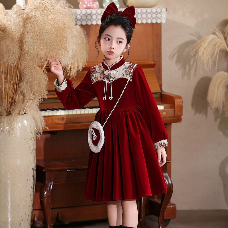 女童连衣裙秋冬新款公主裙女宝洋气秋季长袖童装红色年服儿童裙子,淘宝优惠券,粉丝福利购,淘宝优惠卷