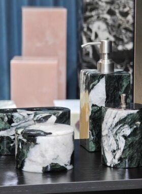 大理石浴室托盘芬迪绿奢石摆件客厅装饰摆件 香薰首饰收纳托盘