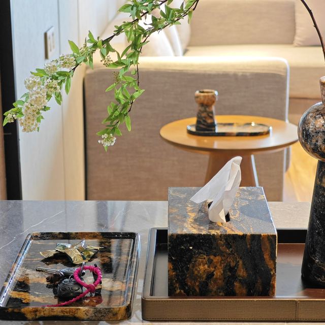 Italian style gold silk marble tray set