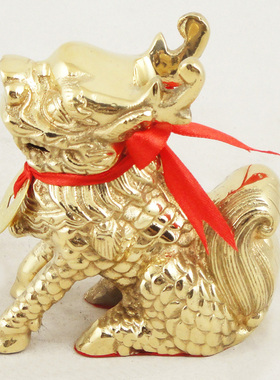 瑞象 3英寸黄铜麒麟摆件入户玄关装饰工艺品办公室摆件