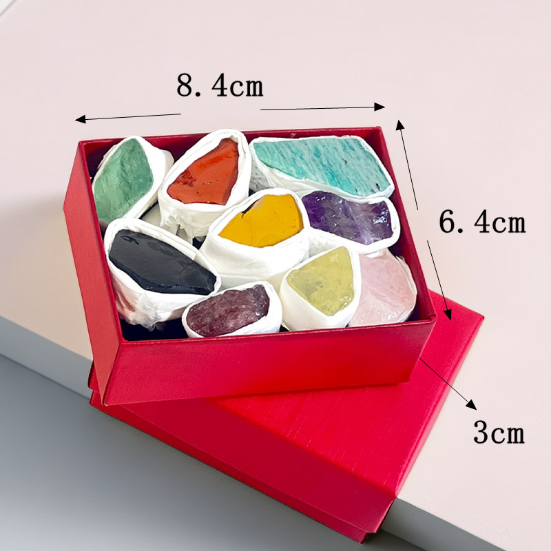 儿童圣诞礼品盒 九种天然彩色迷你水晶矿石盒标本原石原矿伴手礼 - 图1