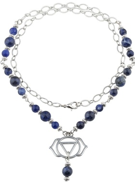 天然水晶圆珠长链配瑜伽图案吊坠项链 欧美ins风天然水晶叠戴项链