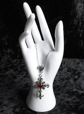 设计师品牌热卖欧美复古红宝石十字架项链      哥特式暗黑时尚吊