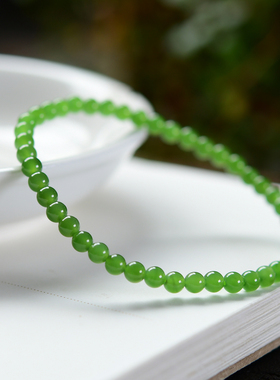 4mm满绿碧玉手链女小米天然俄料苹果绿珠链圆珠阳绿辣阳手串手链