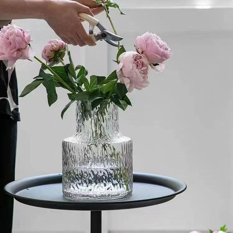 欧式冰川纹ins风透明玻璃花瓶水培百合玫瑰干花鲜花水养桌面摆件 - 图3