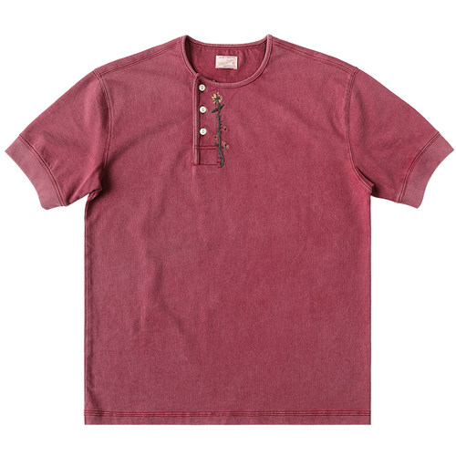 西部系列 240克花卉绣花斜门襟修身亨利领短袖T恤 MBBCAR窄幅 - 图3