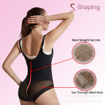 ແມ່ຍິງຂ້າມຊາຍແດນ Mesh Body Shaping Jumpsuit Belly Controlling Waist Supporting Breast Shaping Suspender Open Crotch Breasted Body Shaping Women's Underwear