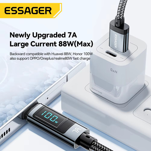 Essager 7A USB Type C Cable 100W USB C Charger Data For Realme Huawei 66W Fast Charging Wire Cord - 图0