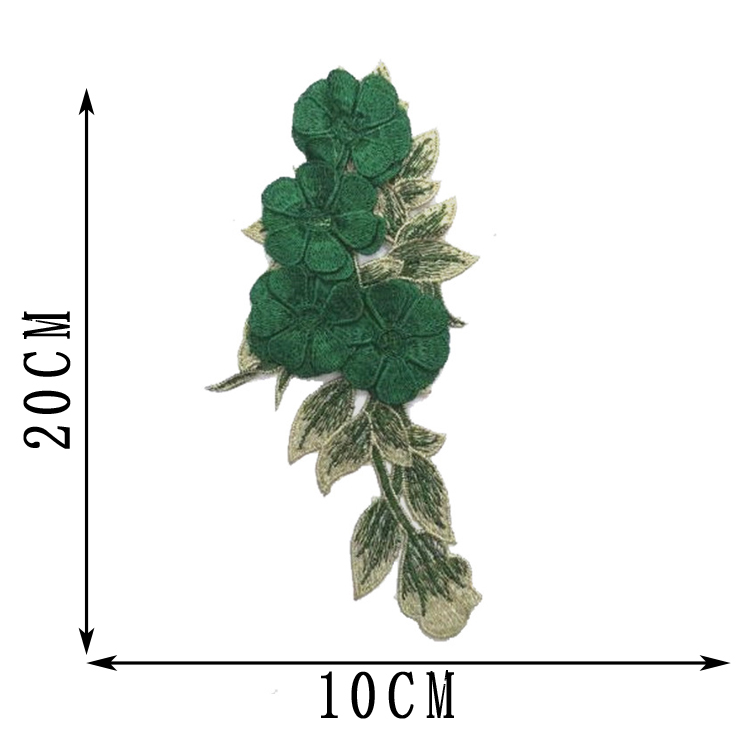 钉花立体牡丹绣 衣服补丁修补贴布贴小号原创T恤花朵绿叶水溶刺绣 - 图1