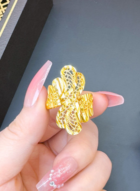 沙金戒指女久不掉色小众高级设计开口夸张复古戒指首饰新品女士