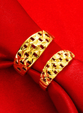 越南沙金活口戒指男女镂空满天星镀仿黄金时尚情侣百搭对戒首饰