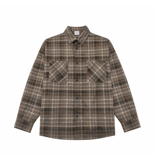 GWIT 美式休闲磨毛复古寸衫外套春秋上衣内搭长袖衬衣格子衬衫男