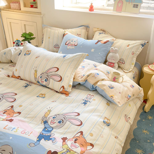 疯狂动物城卡通兔子朱迪四件套全棉床单纯棉儿童学生宿舍床上用品 - 图1
