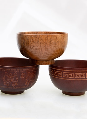 藏式花纹手工八吉祥实木酥油茶碗