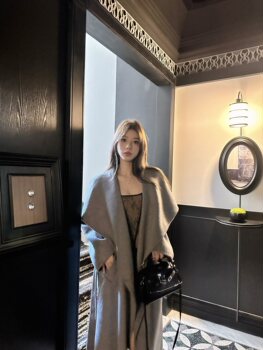 ຖະໜົນ Chen Yunduo Paris* ເສື້ອຄຸມ cashmere ສອງດ້ານທີ່ມີອາລົມອ່ອນໂຍນ, ສາຍແອວຍາວແບບເກົາຫຼີ ເສື້ອຢືດ Yujie