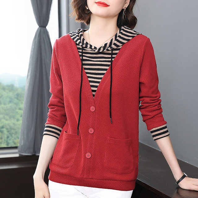 Large size sweatshirt women's fake two-piece top base shirt