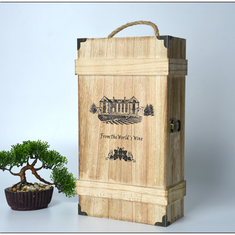 红酒盒木盒双支装红酒箱葡萄酒木箱红酒礼盒包装盒实木质木盒定制-图0