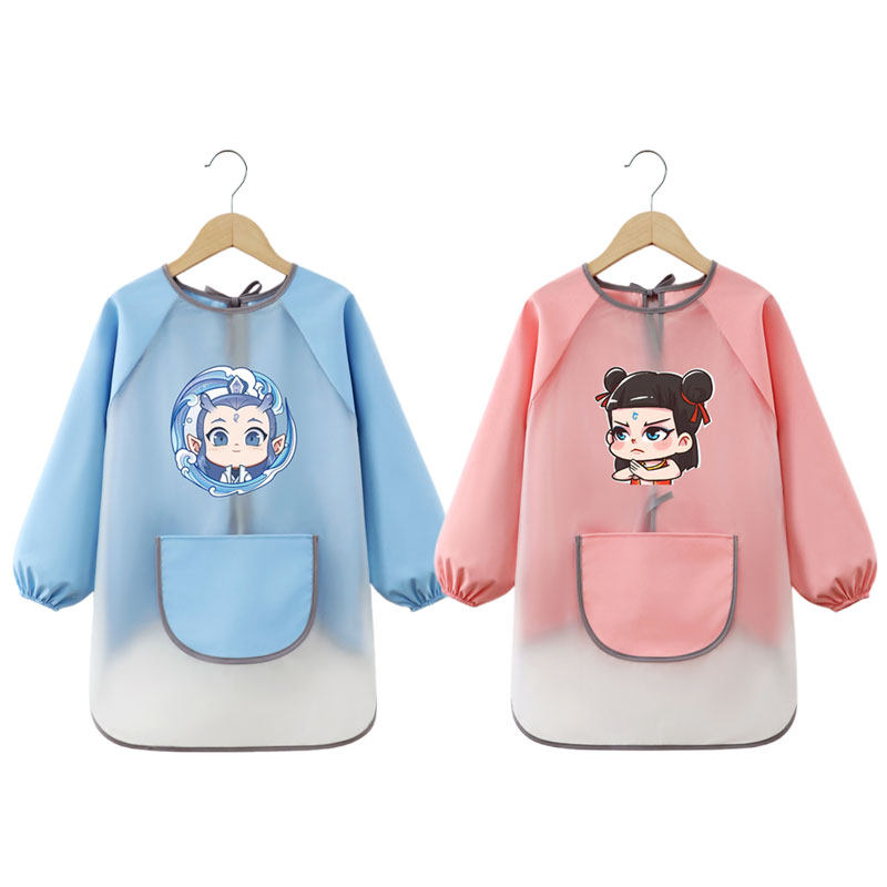 儿童画画衣宝宝吃饭围兜幼儿园定制哪吒动漫长袖TPU防水罩衣围裙,淘宝优惠券,粉丝福利购,淘宝优惠卷