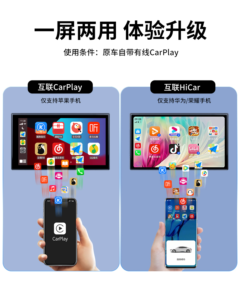 车连易全新升级二合一无线carplay盒子HiCar车机互联车载导航模 - 图0