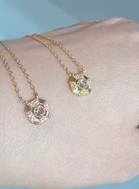 回馈款 日系限定白水晶八角形方块项链s925银镀金礼物女精致质感