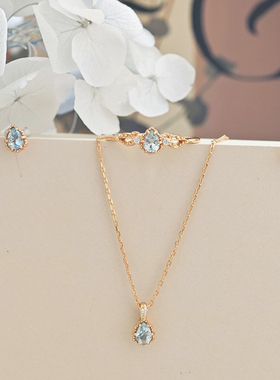 回馈款日系nojes*轻奢简约百搭海蓝宝项链s925银镀金锁骨链礼物女