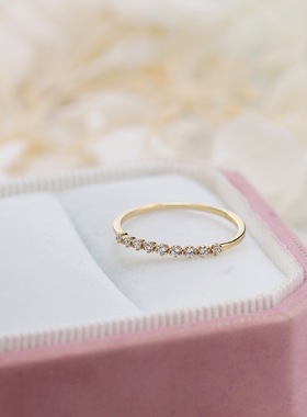 回馈款 日系设计感满天星排钻锆石戒指925银镀金礼物女生精致百搭