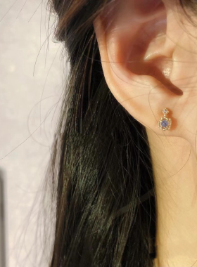 回馈款*鸢尾花的香气复古天然坦桑石戒指方形镶钻戒耳钉项链