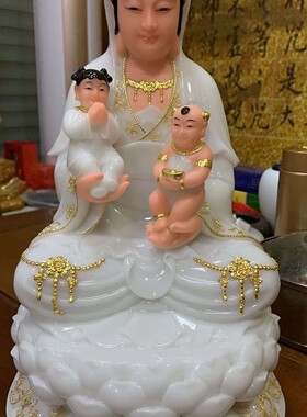 汉白玉送子像双送子观音像观音送子娘娘像风水摆件