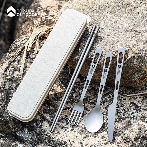 Палочки для еды, ложка, дорожный комплект, портативная металлическая посуда для кемпинга