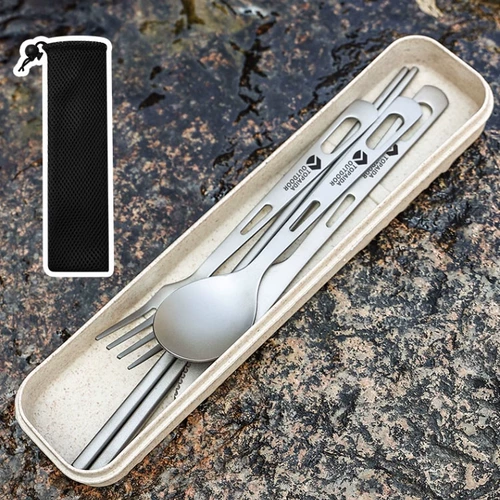 Палочки для еды, ложка, дорожный комплект, портативная металлическая посуда для кемпинга