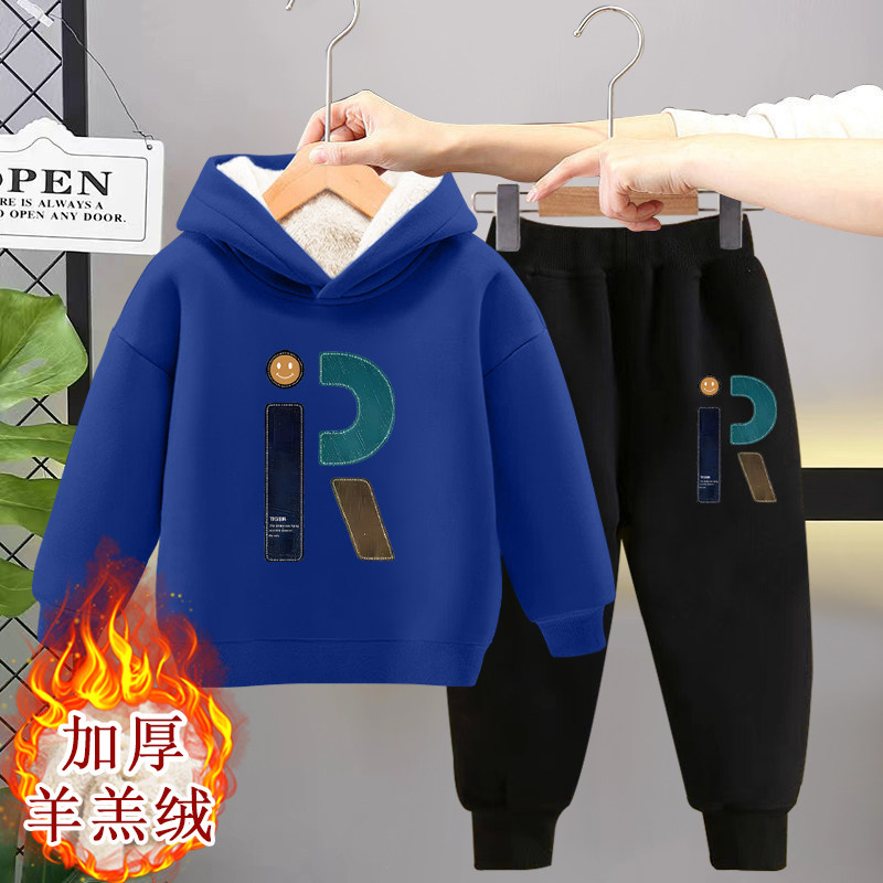 男童加绒套装儿童秋冬装2024新款中大童儿童连帽卫衣两件套潮童装,淘宝优惠券,粉丝福利购,淘宝优惠卷