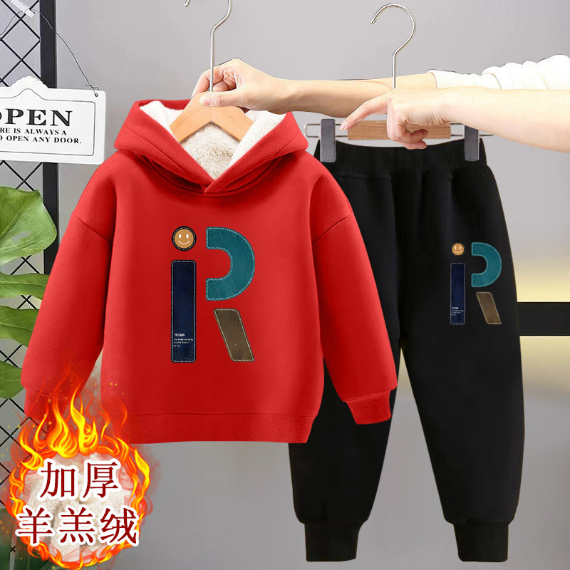 男童加绒套装儿童秋冬装2024新款中大童儿童连帽卫衣两件套潮童装,淘宝优惠券,粉丝福利购,淘宝优惠卷
