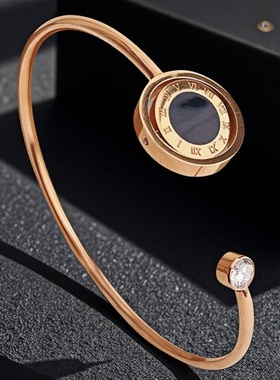 转动黑白面玫瑰金手镯闺蜜饰品