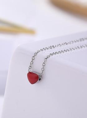 颗真心红色爱心项链18K金锁骨链
