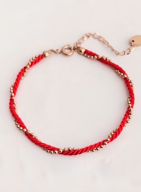 本命年红绳链条珠子手链钛钢配饰