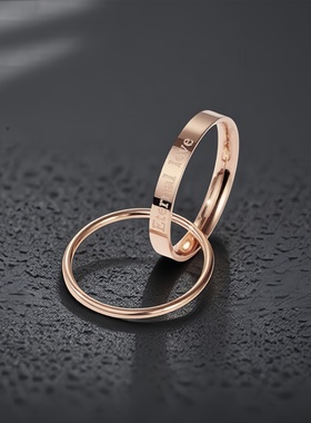 love英文交叉双环钛钢戒指高级感