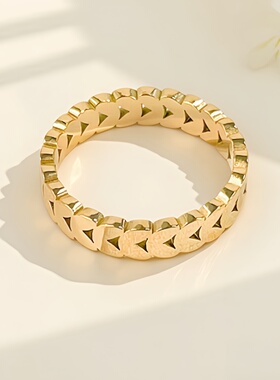 简约几何柳叶戒指高级感18k指环