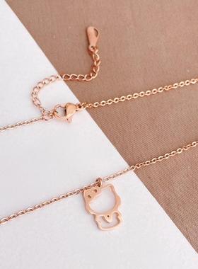 可爱Kitty猫咪玫瑰金项链不掉色