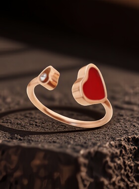 黑白粉红蓝滴胶爱心开口钛钢戒指